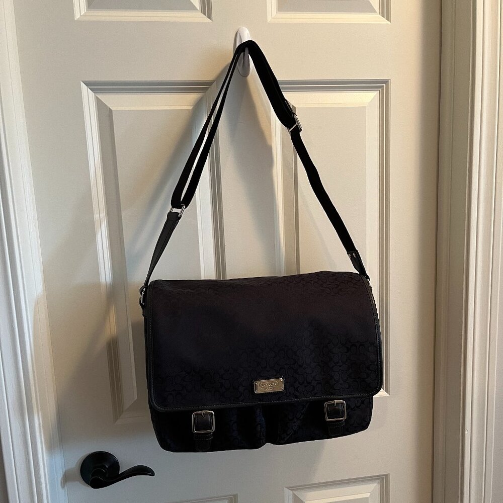 Coach Briefcase / Satchel / Messenger Black “C” Design w/ Green Interior